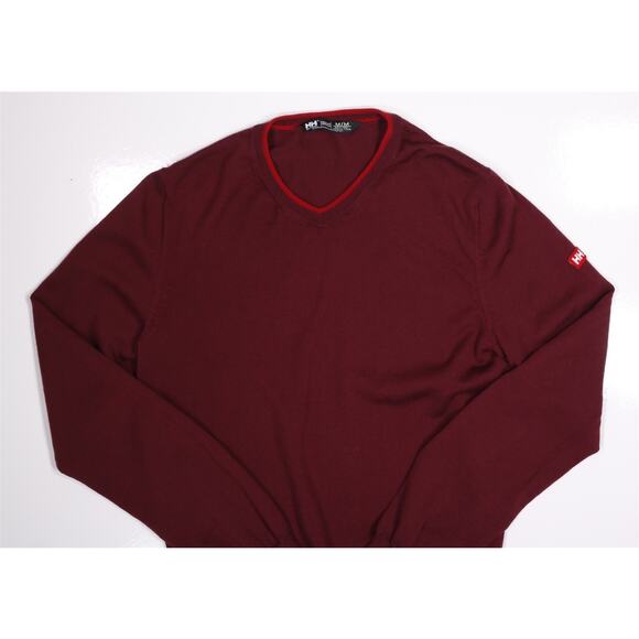 Helly Hansen Burgundy Wool V-Neck Knit Sweater Men's Medium - Picture 2 of 5